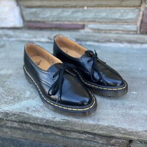 Dr. Martens Black Leather Loafers with Yellow Stitching
